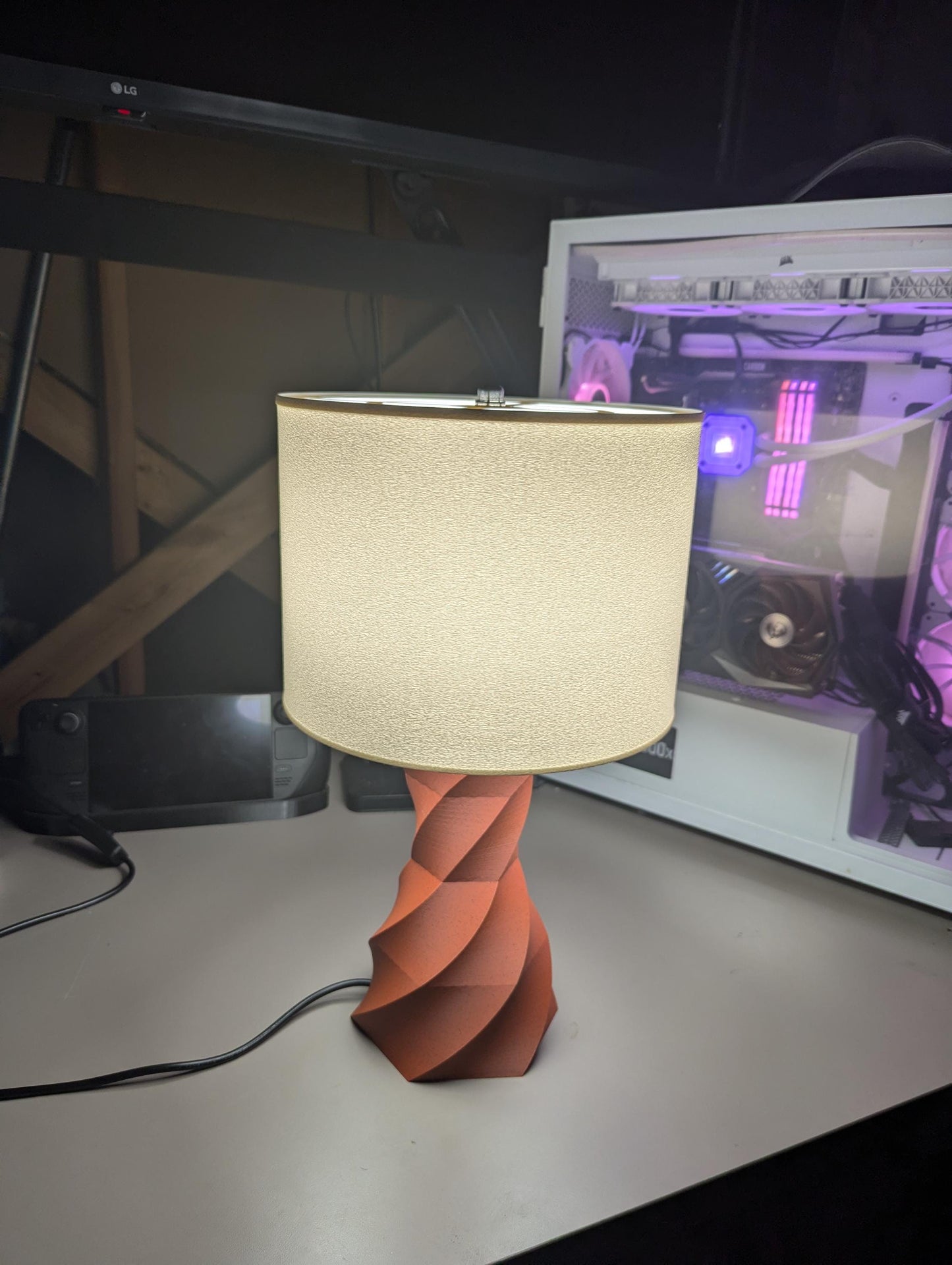 Twist Lamp; Modern Bedside Table Lamp; Marble Red