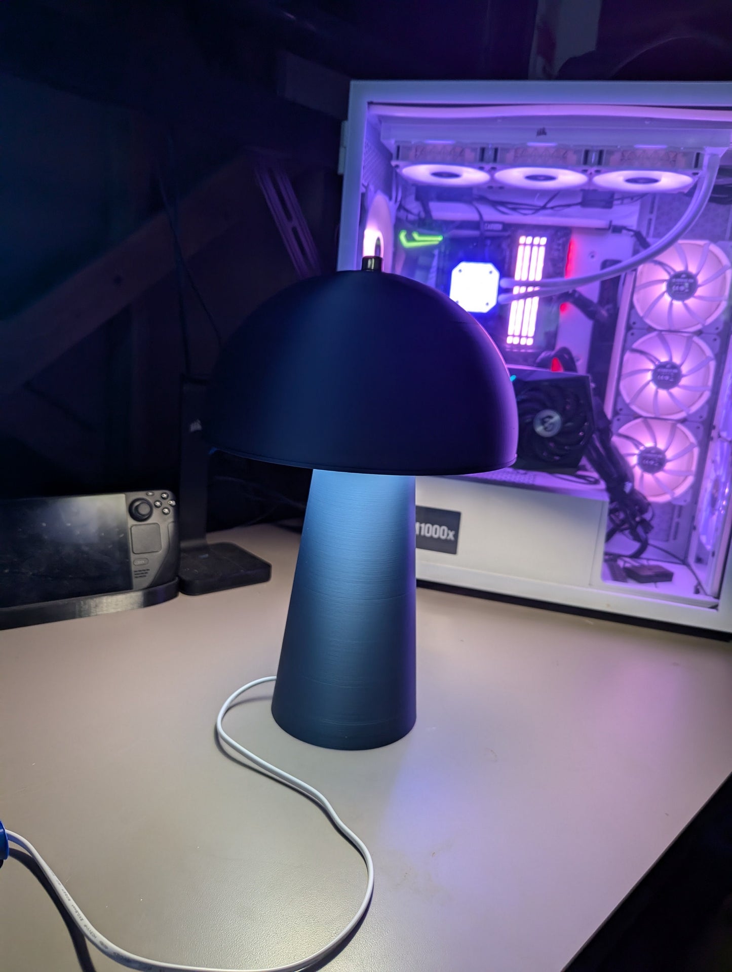 Mushroom Lamp; Modern Bedside Lamp; Cobalt Blue Metallic