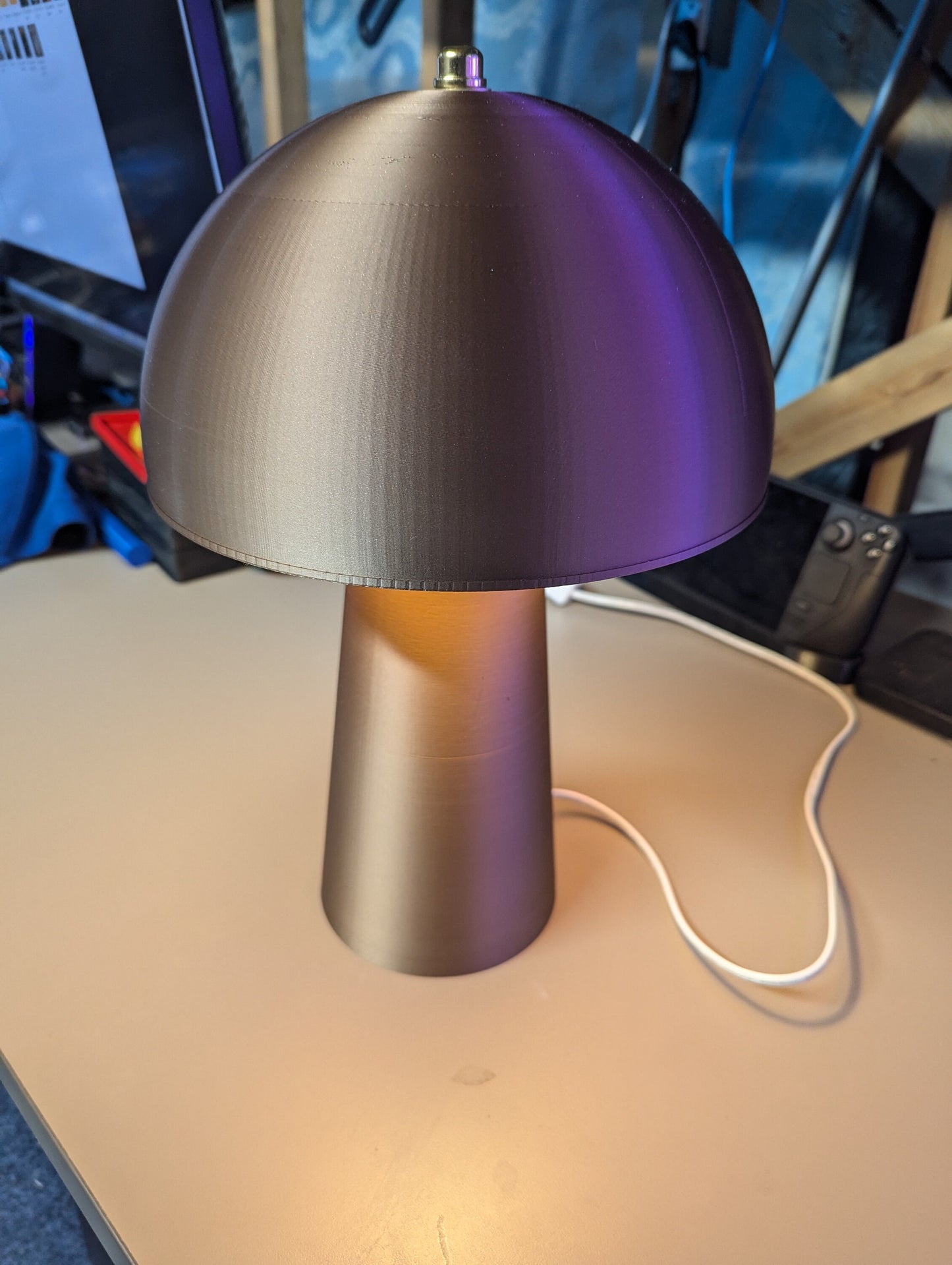 Mushroom Lamp; Modern Bedside Lamp; Copper Brown Metallic