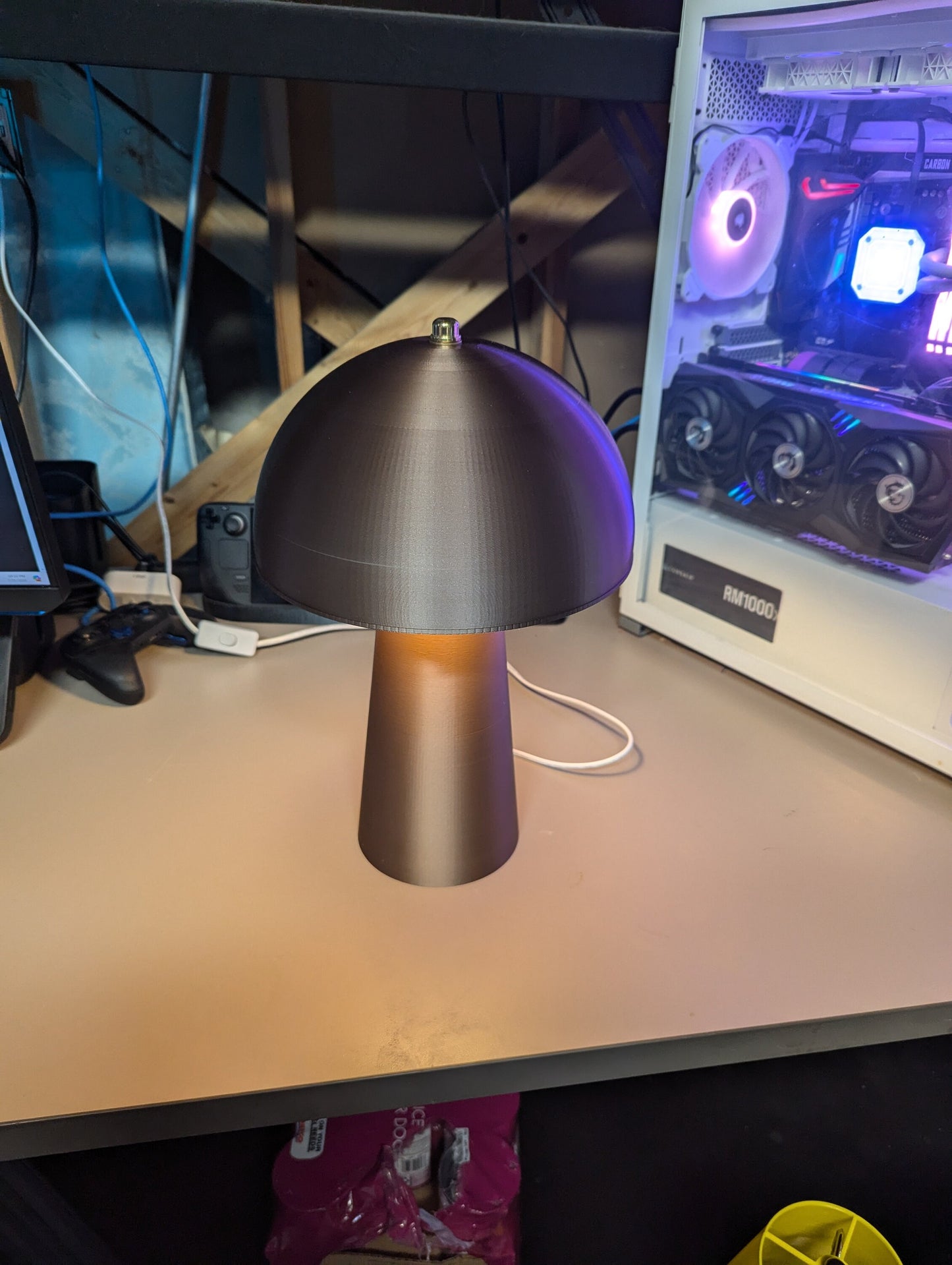 Mushroom Lamp; Modern Bedside Lamp; Copper Brown Metallic