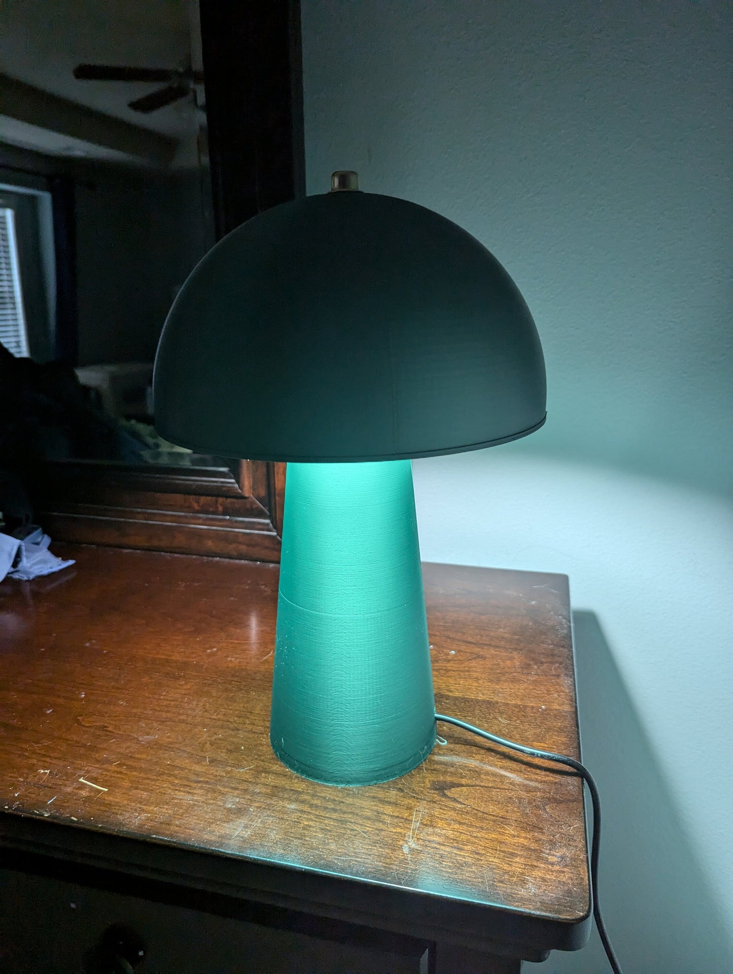 Mushroom Lamp; Modern Bedside Lamp; Oxide Green Metallic