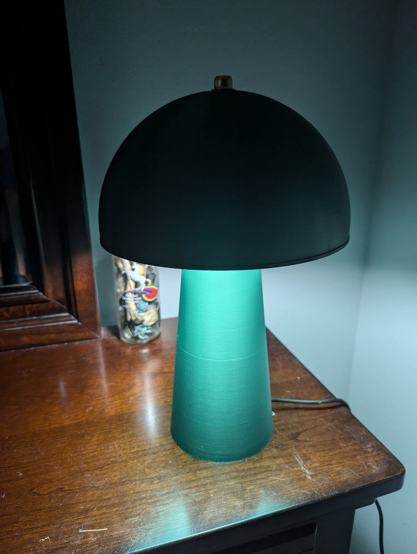 Mushroom Lamp; Modern Bedside Lamp; Oxide Green Metallic